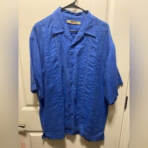 Men's Blue Linen Button Down Shirt XL